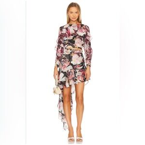 Misa Los Angeles Asymmetrical Floral Dress - Pink and Black